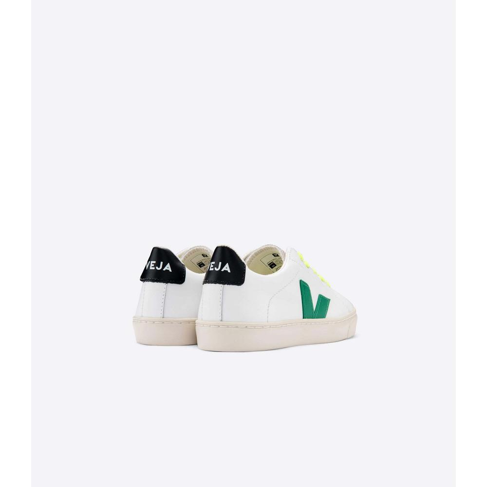 White/Green/Black Kids' Veja ESPLAR LEATHER Sneakers | AU 820NWY